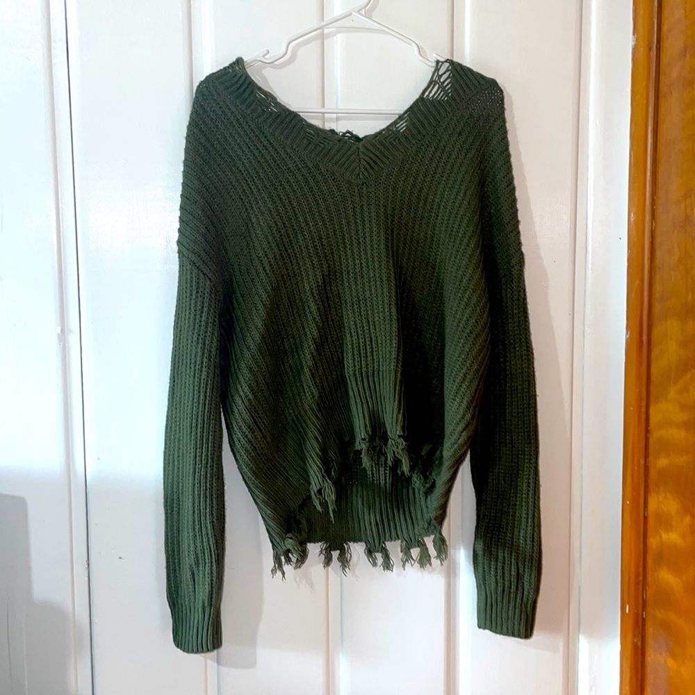 Dark Green Distressed Sweater